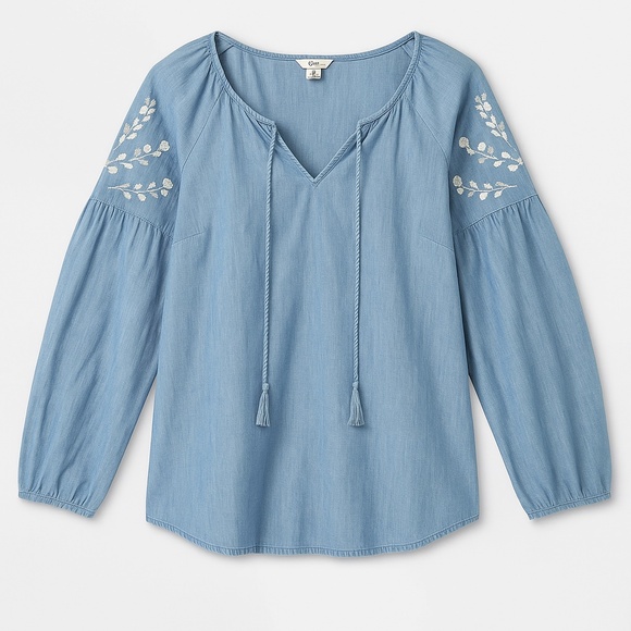 Old Navy Embroidered Chambray Peasant Blouse – Size L - Picture 1 of 6